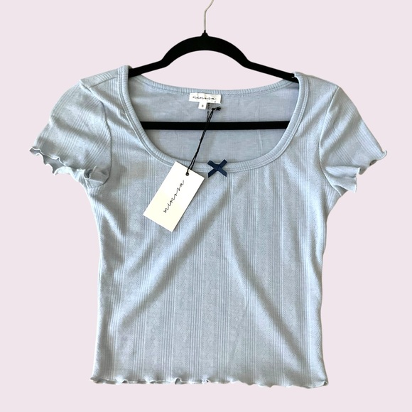 Boutique Baby Blue Pointella Short Sleeved Stretch Top - Picture 3 of 8